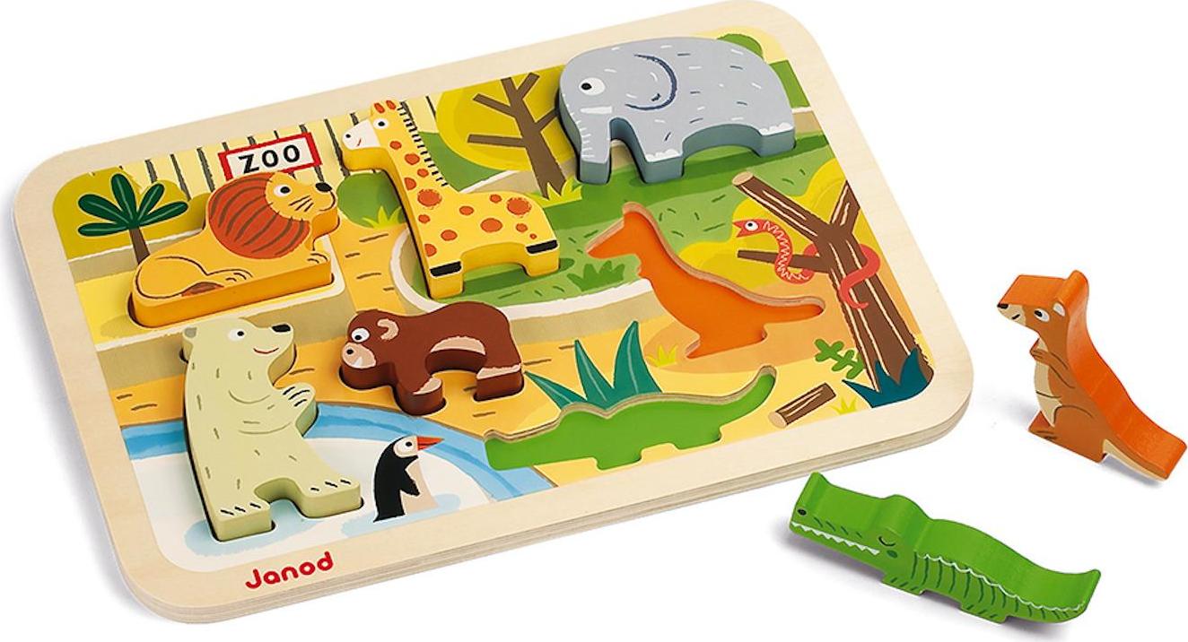 Janod Dřevěné vkládací puzzle pro nejmenší ZOO od 1 roku 7 dílů