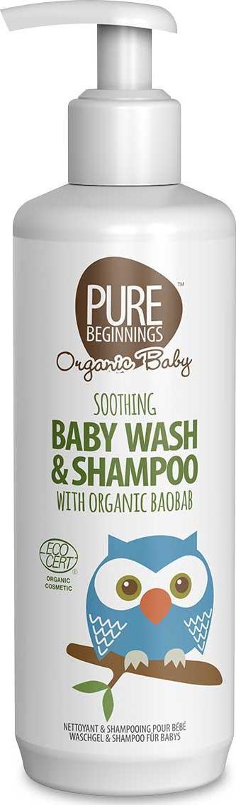 PURE BEGINNINGS Zklidňující tekuté mýdlo a šampon s baobabem BIO pro miminka 250 ml