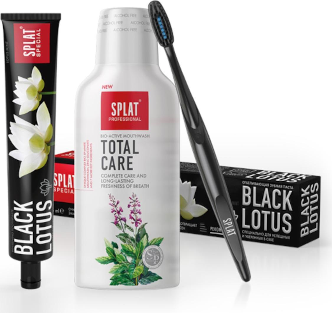 SPLAT Dárková sada zubní pasty Black Lotus a ústní vody Total Care + kartáček 1 ks