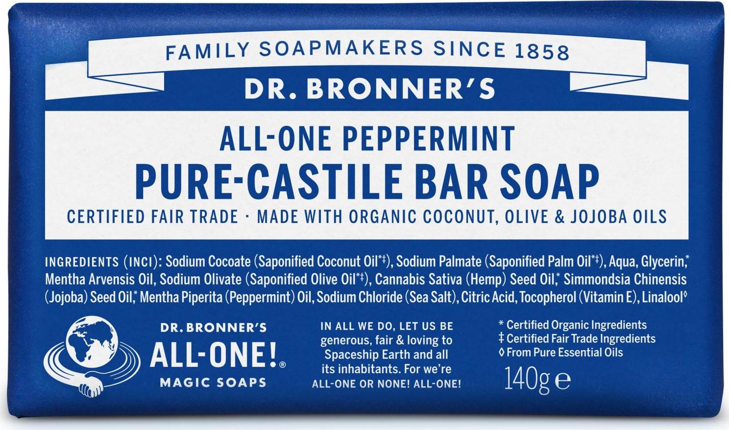 Dr. Bronner's Tuhé mýdlo Peppermint 140 g