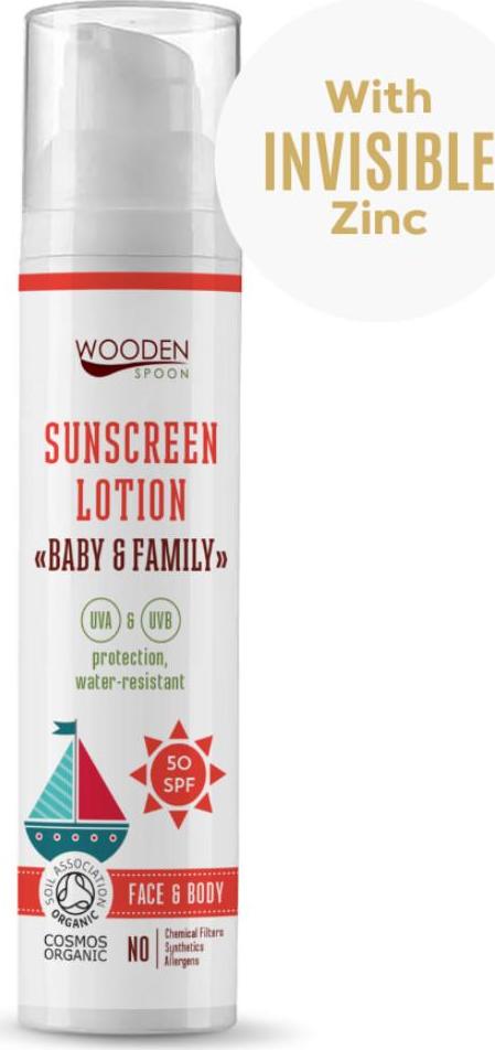 WOODEN SPOON Opalovací tělové mléko Baby & Family SPF 50 100 ml