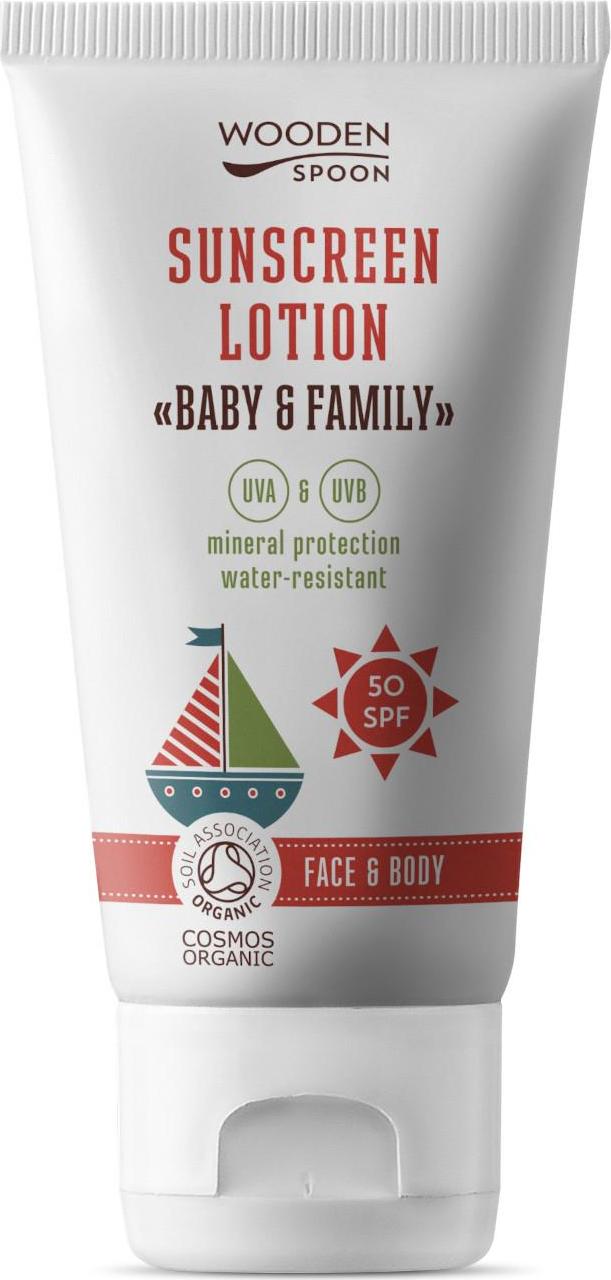 WOODEN SPOON Opalovací tělové mléko Baby & Family SPF 50 150 ml