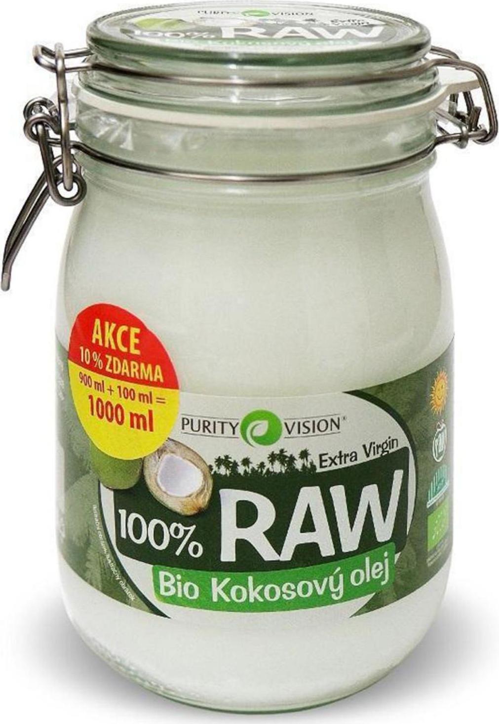 Purity Vision Bio Kokosový olej raw ve skle 900 ml+100 ml