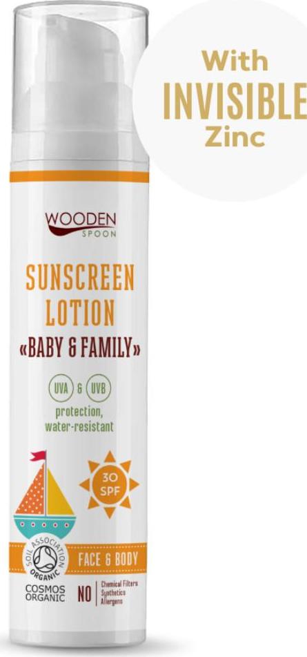 WOODEN SPOON Opalovací tělové mléko Baby & Family SPF 30 100 ml