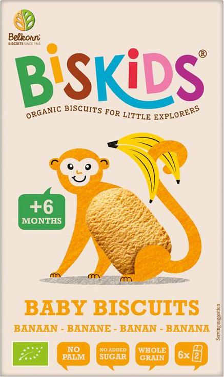 Belkorn BISkids BIO dětské celozrnné sušenky s banánem bez přidaného cukru 6M+ 120g