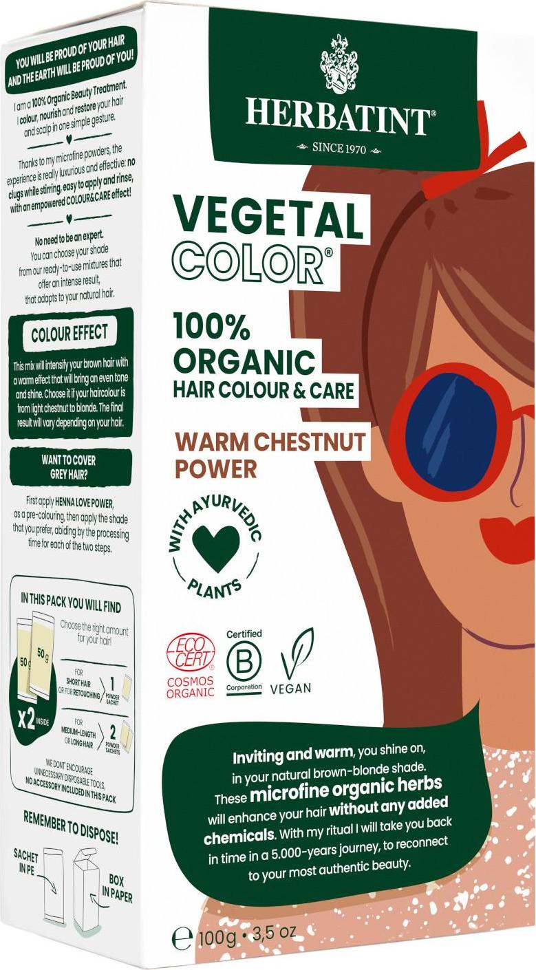 HERBATINT VEGETAL COLOUR Bio rostlinná barva na vlasy WARM CHESTNUT POWER 100 g