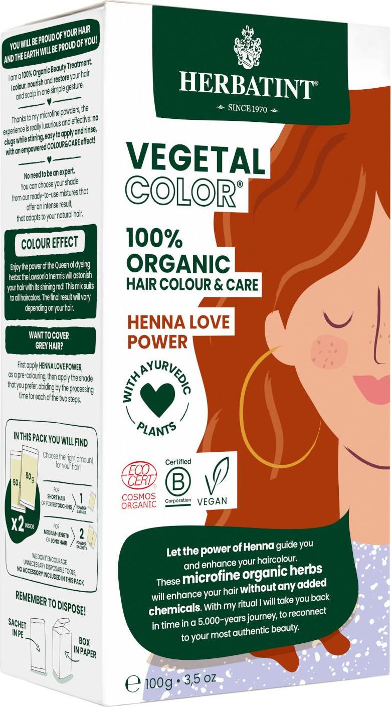 HERBATINT VEGETAL COLOUR Bio rostlinná barva na vlasy HENNA LOVE POWER 100 g