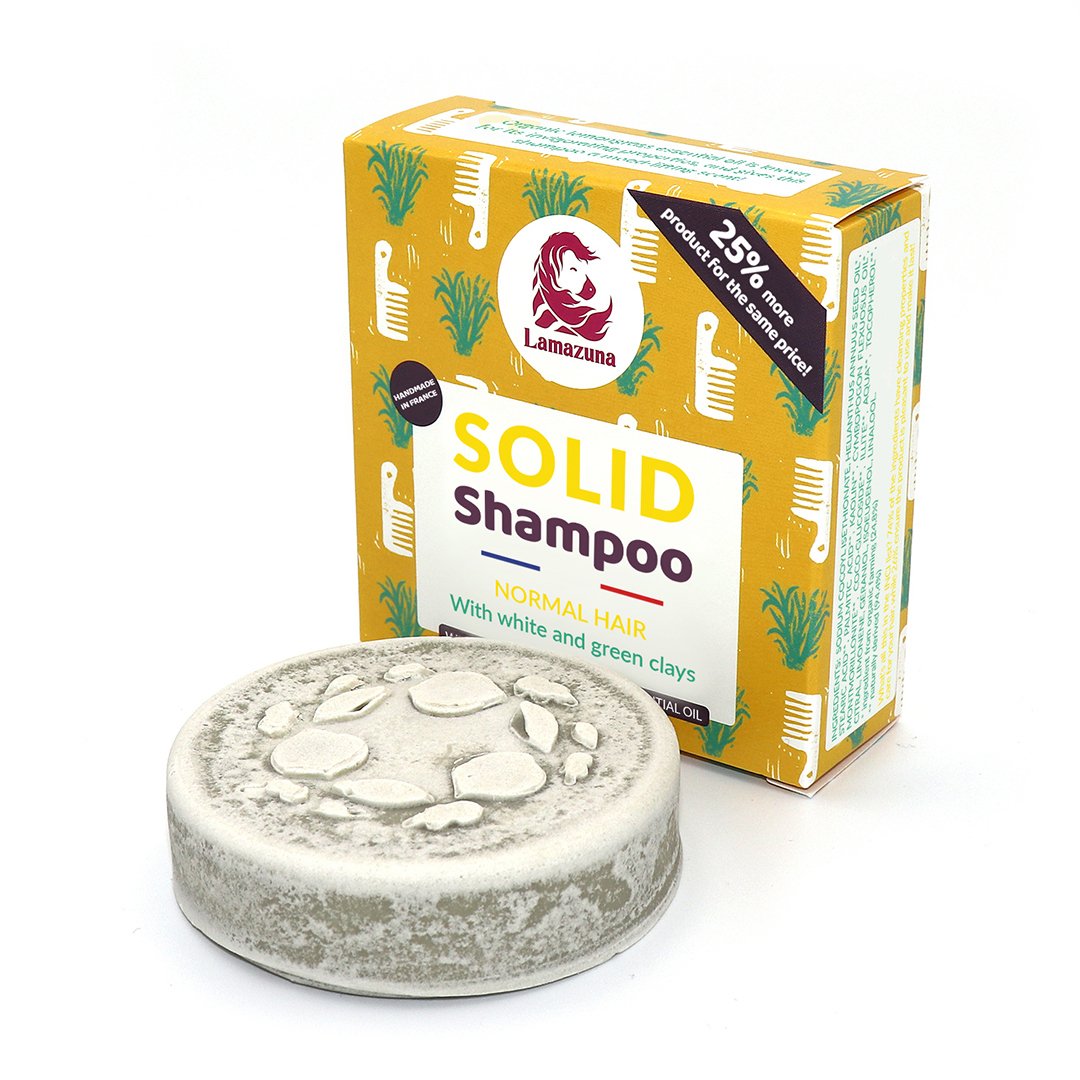 Lamazuna Tuhý šampon pro normální vlasy - bílý a zelený jíl (70 g) Lamazuna