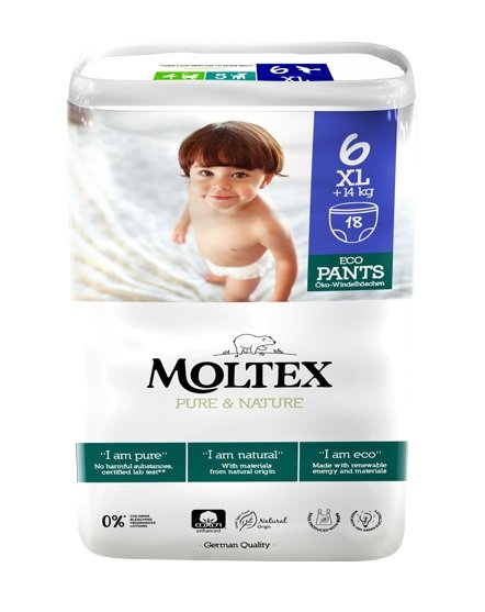 Moltex Natahovací plenkové kalhotky Pure & Nature - XL 14+ kg (18 ks) Moltex