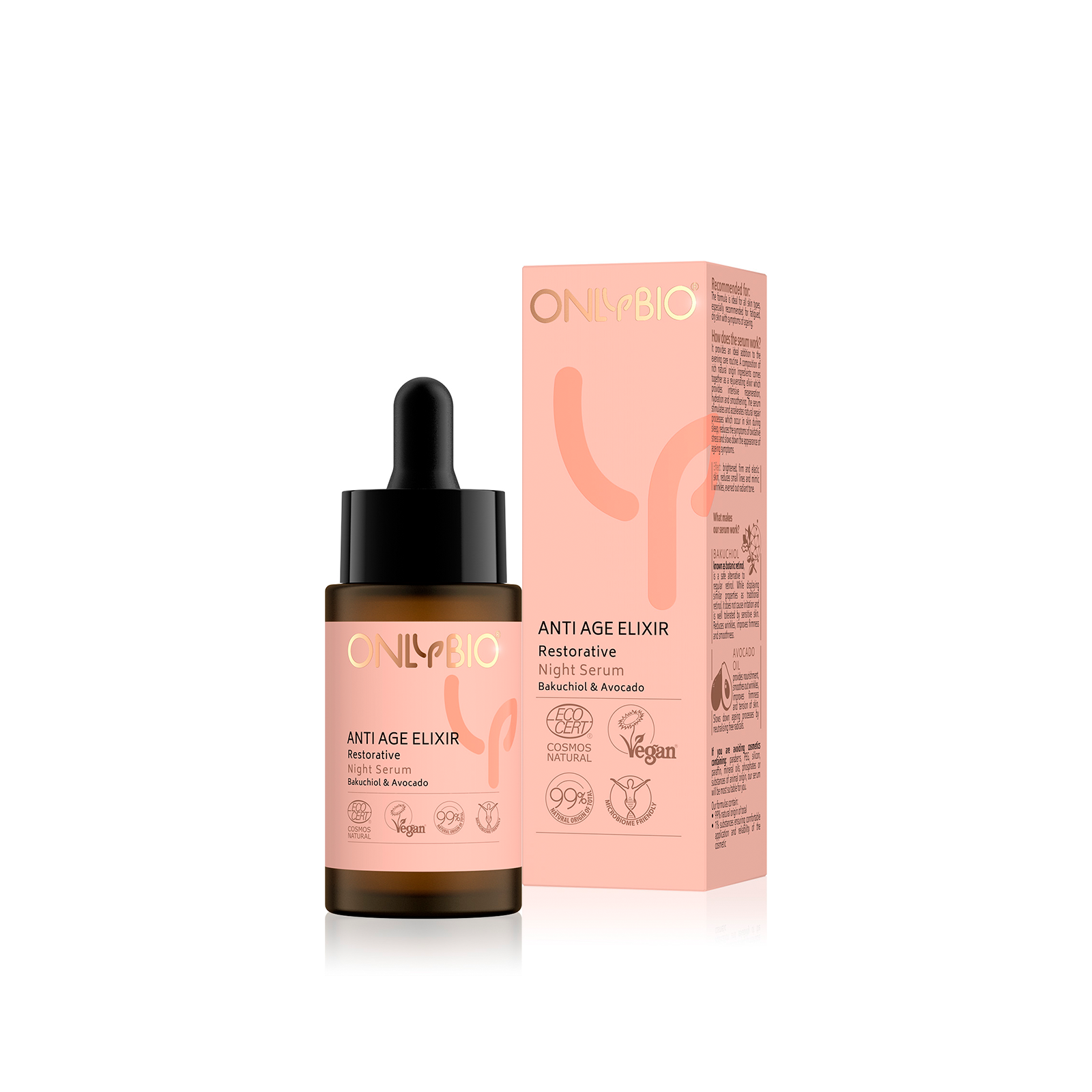 OnlyBio Obnovující noční pleťové sérum Anti Age Elixir (30 ml) - s avokádem a rostlinným retinolem OnlyBio