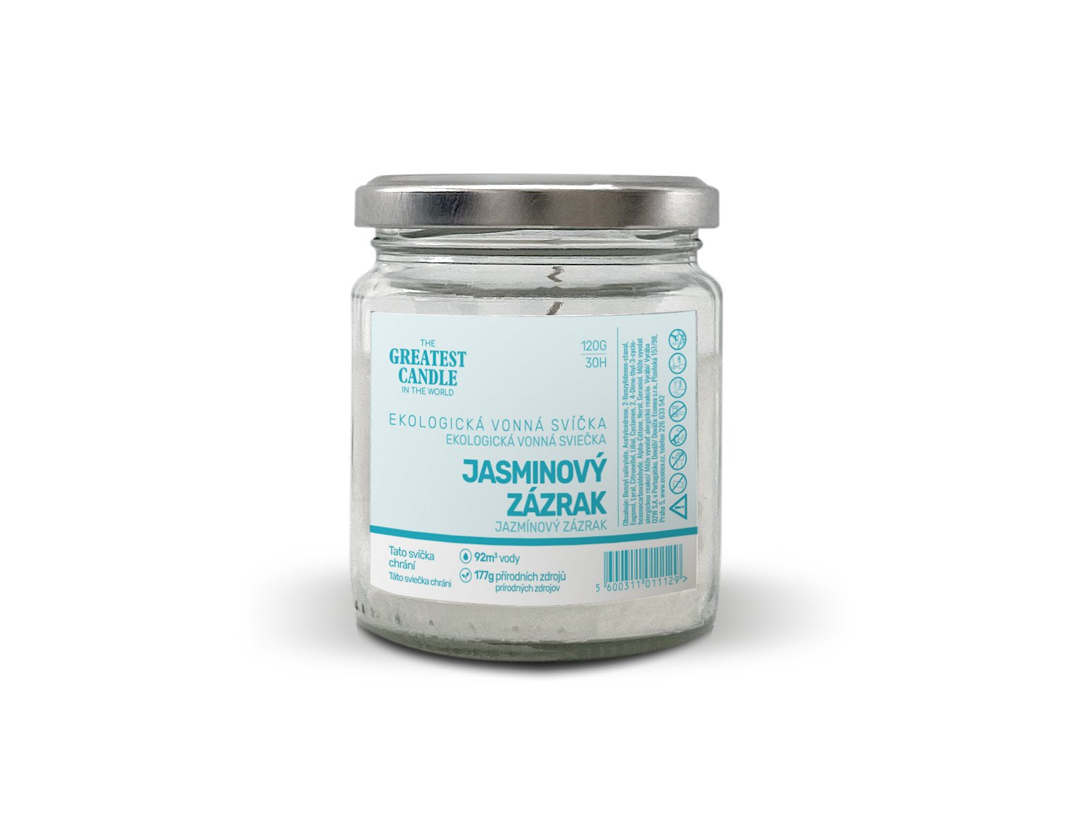 The Greatest Candle Zero-waste svíčka ve skle (120 g) - jasmínový zázrak - vydrží hořet cca 30 hodin The Greatest Candle in the World