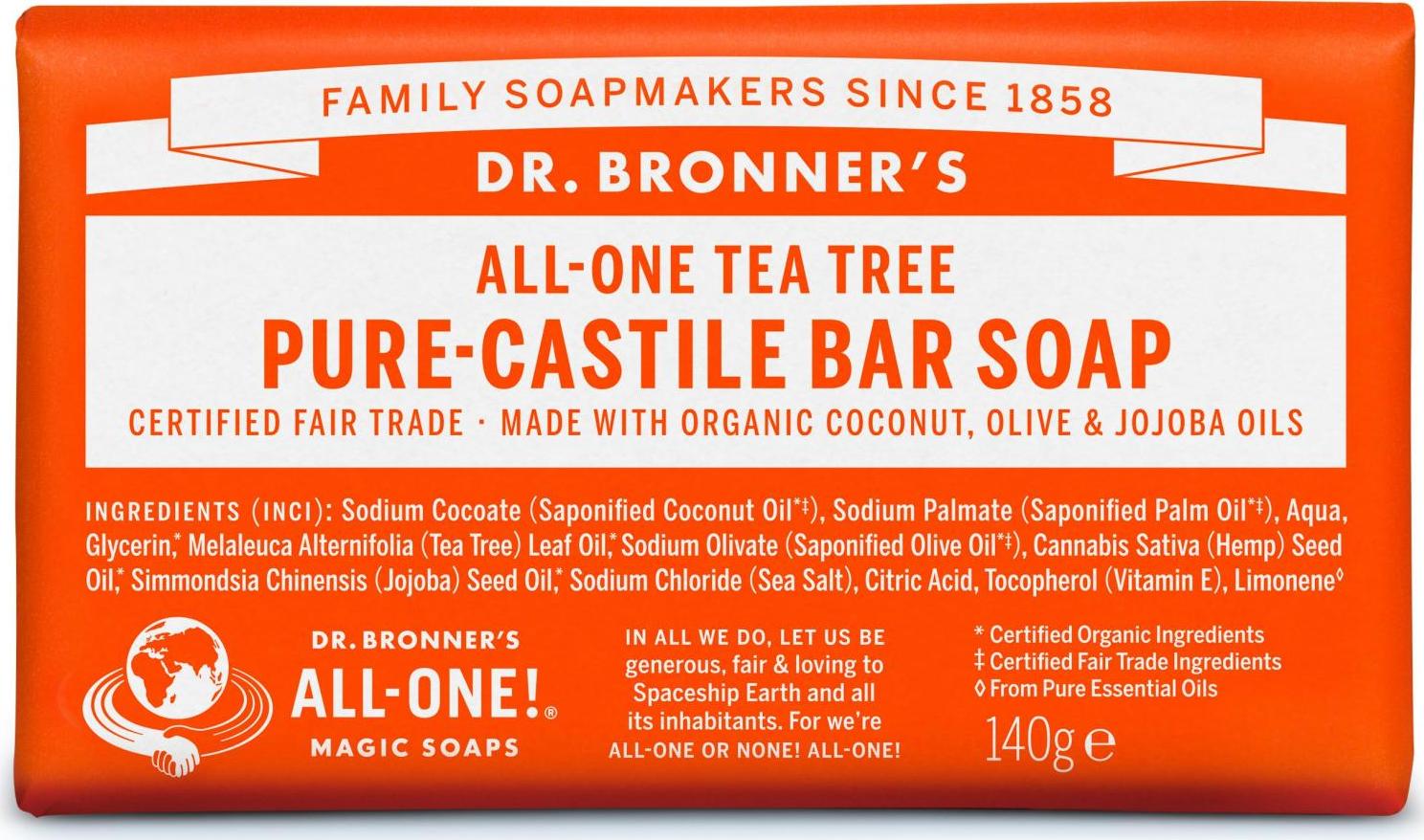 Dr. Bronner's Tuhé mýdlo Teatree 140 g