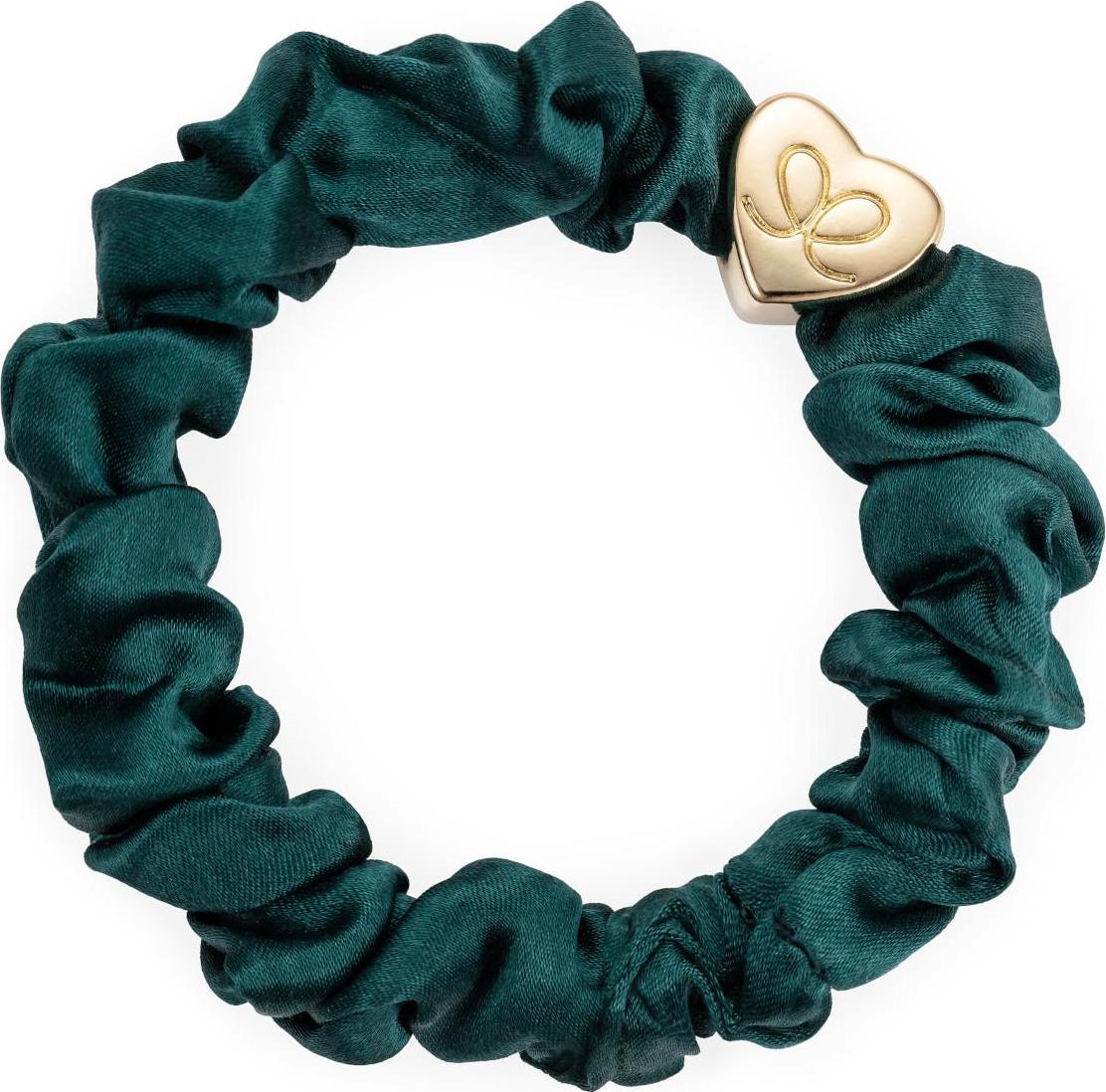 By Eloise London Gumička Gold Heart Silk Scrunchie - zelená 1ks