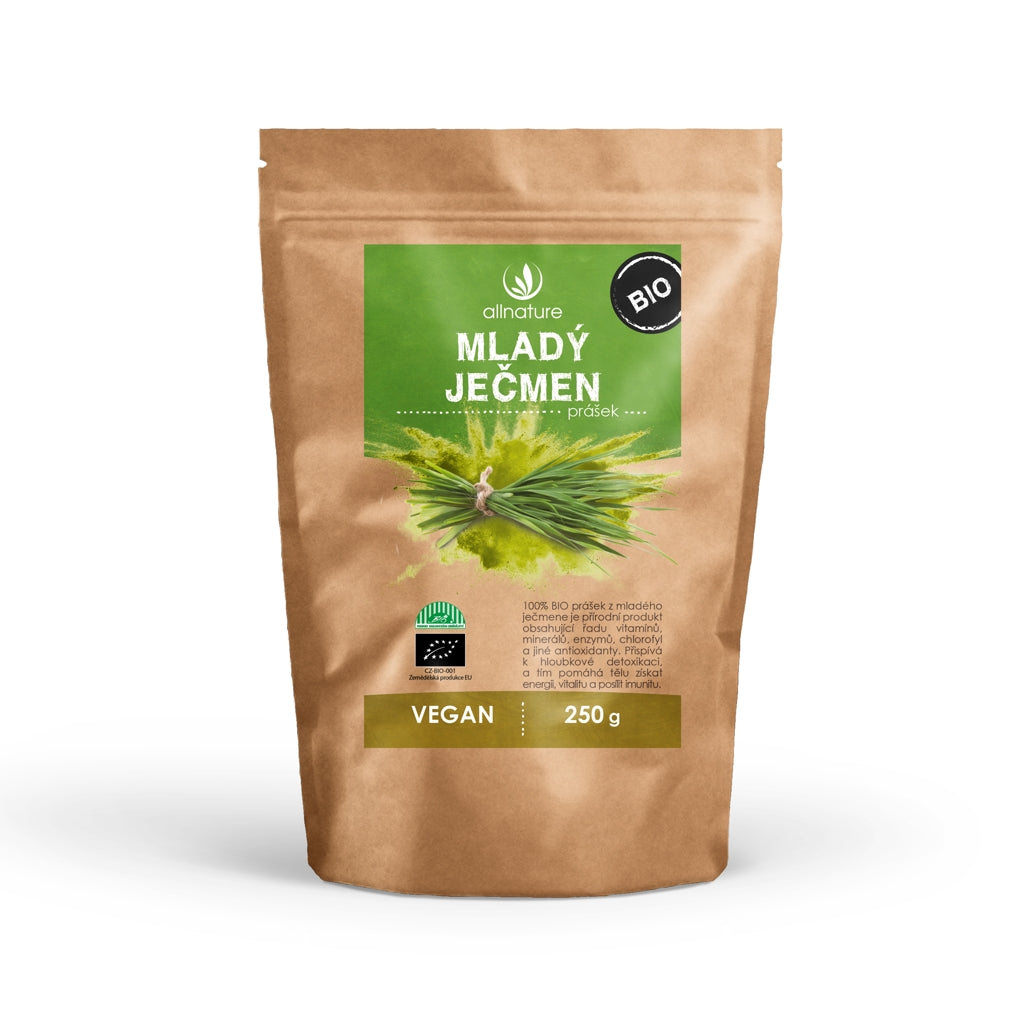 Allnature Mladý ječmen prášek BIO - 250 g - bohatý na vitamíny a minerály Allnature