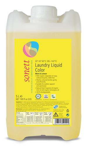 Sonett Tekutý prací gel na barevné prádlo BIO - 5 l - s mátou a citrónem Sonett