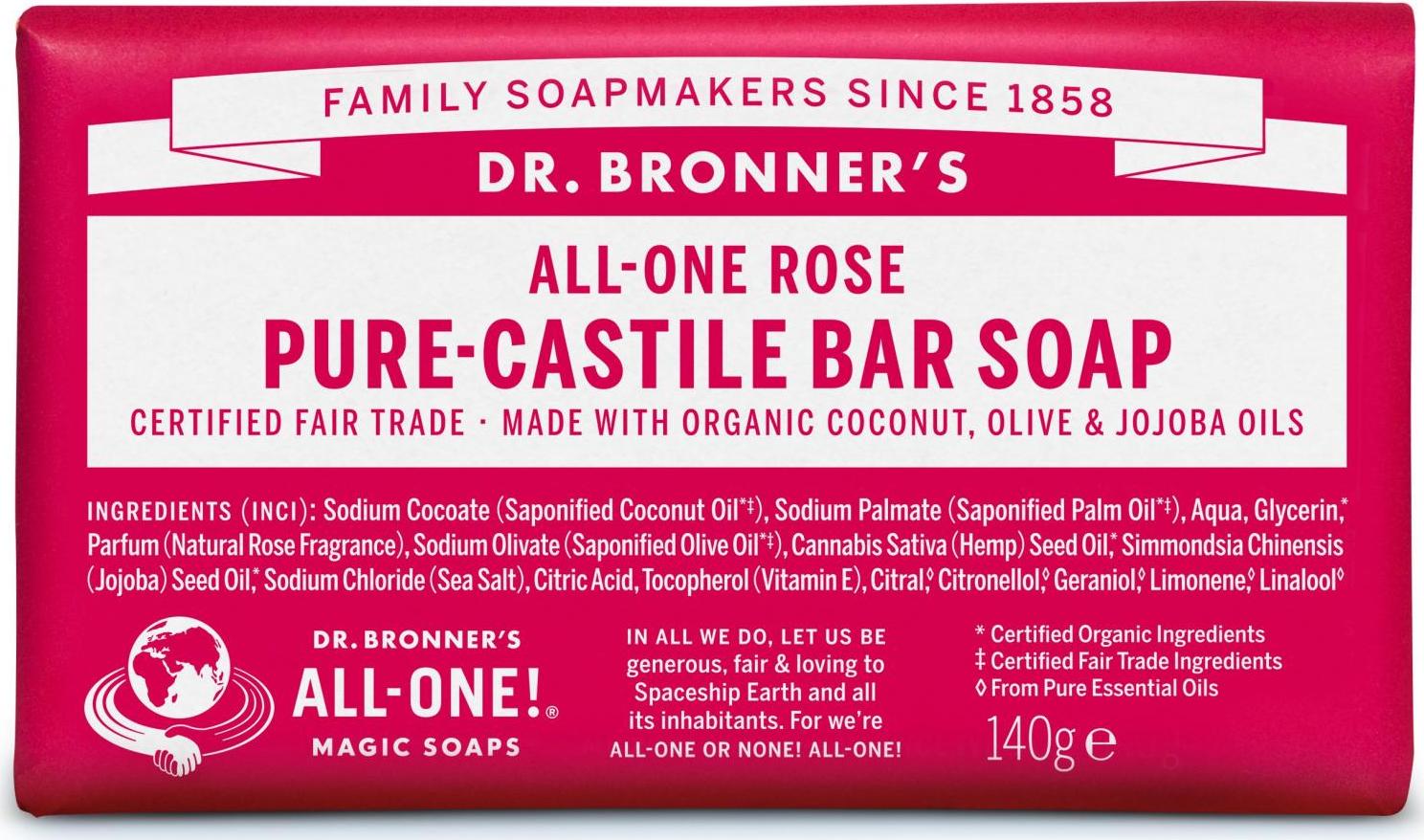 Dr. Bronner's Tuhé mýdlo Rose 140 g