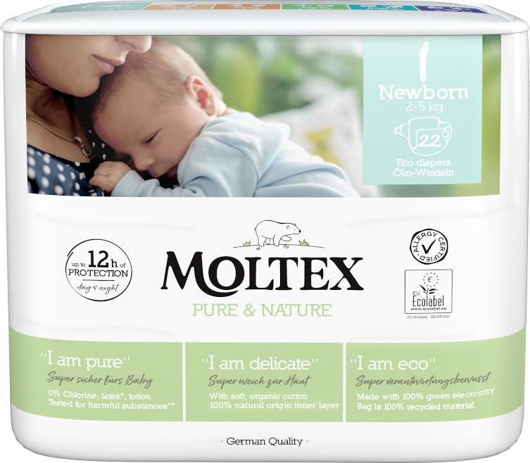 Moltex Dětské plenky Newborn 2-5 kg Pure & Nature 22 ks