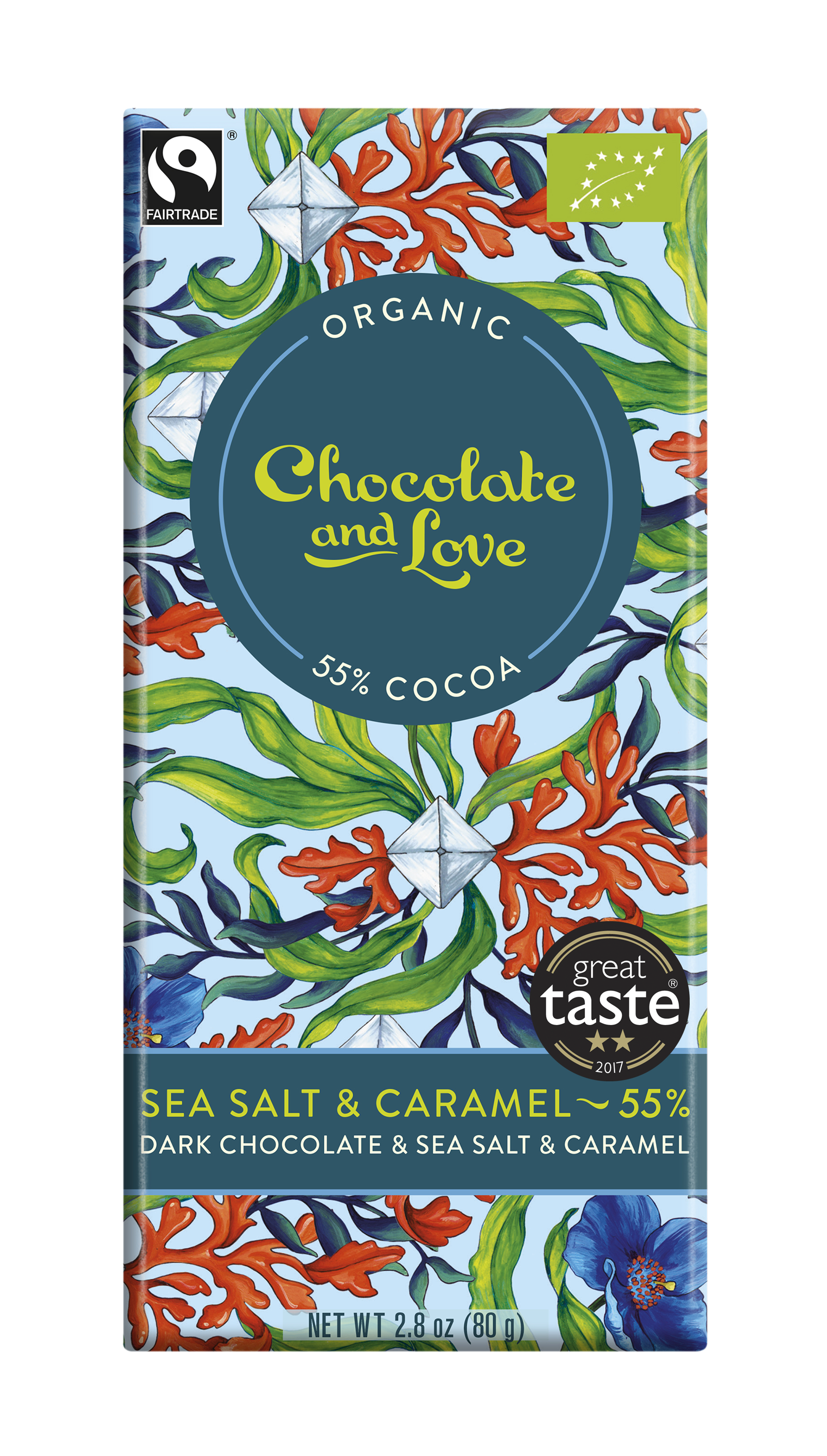Chocolate and Love Tmavá čokoláda Sea Salt & Caramel 55% BIO (80 g) - min. tvr. 3/2025 - návyková sladko-slaná chuť Chocolate and Love