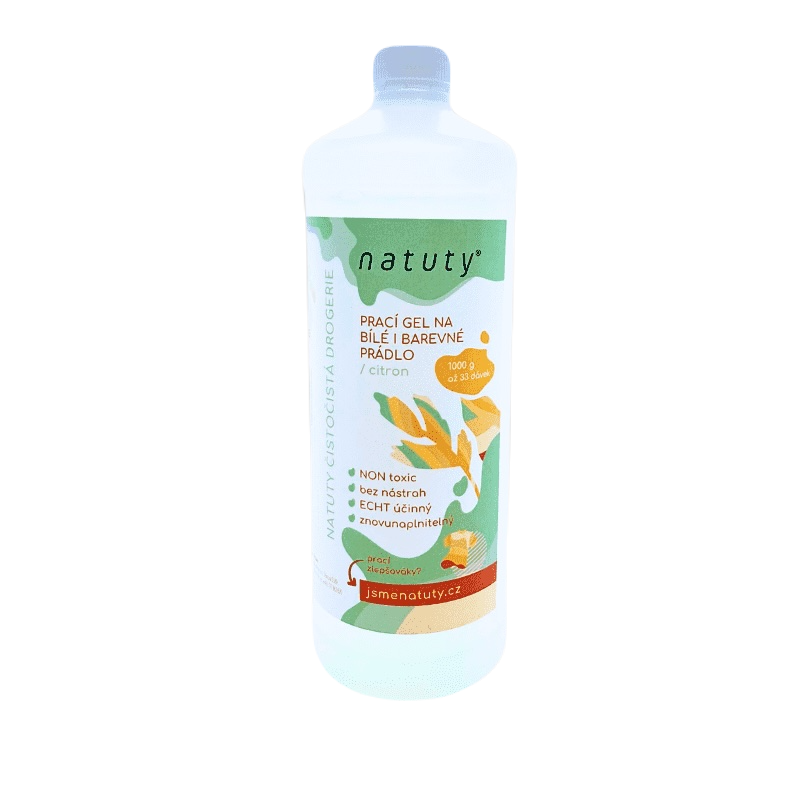 Natuty Prací gel na bílé i barevné prádlo s vůní citronu (1 l) - II. jakost - 33 pracích dávek v 1 litru Natuty