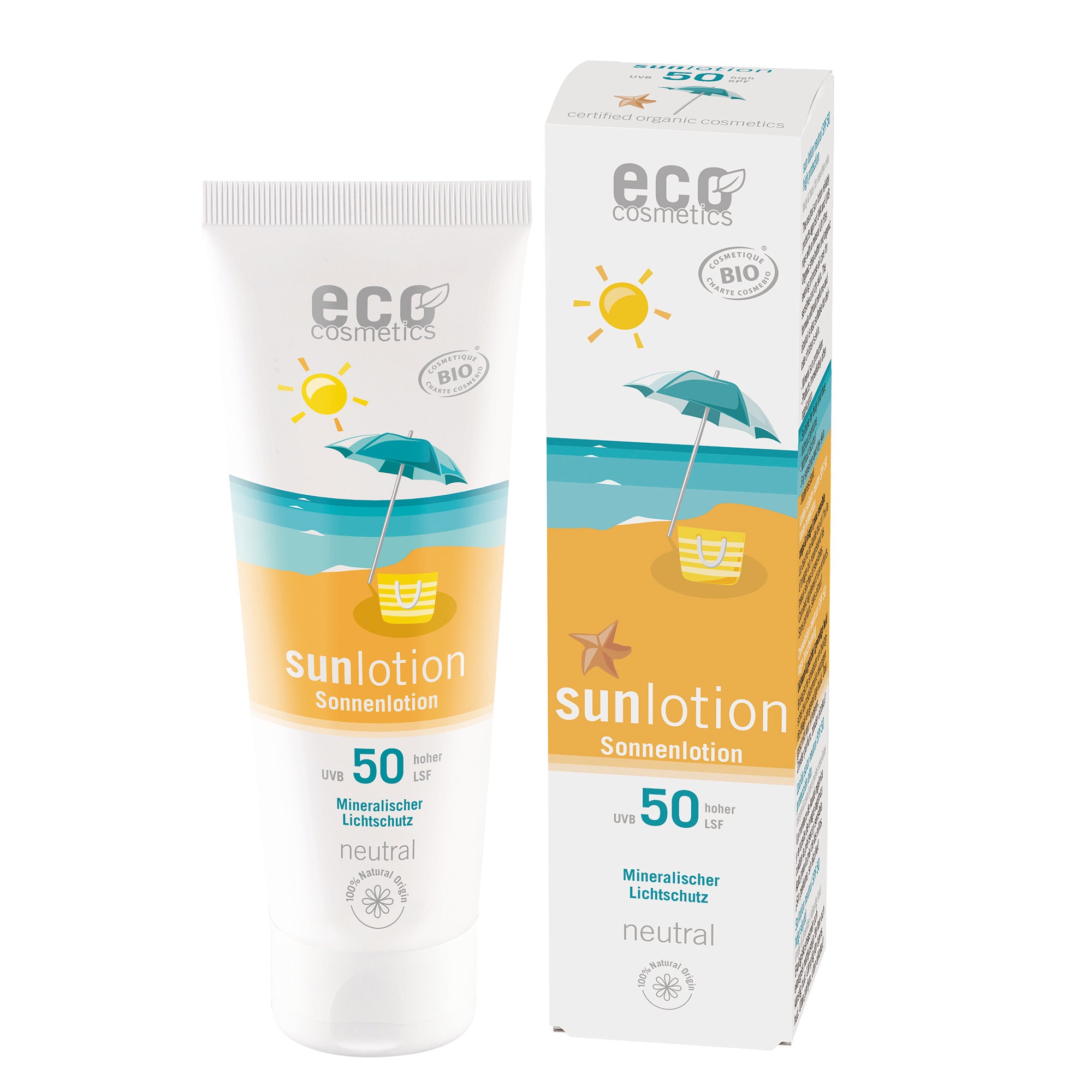 Eco Cosmetics Opalovací mléko Neutral bez parfemace SPF 50 BIO (125 ml) - s přírodními minerálními filtry Eco Cosmetics