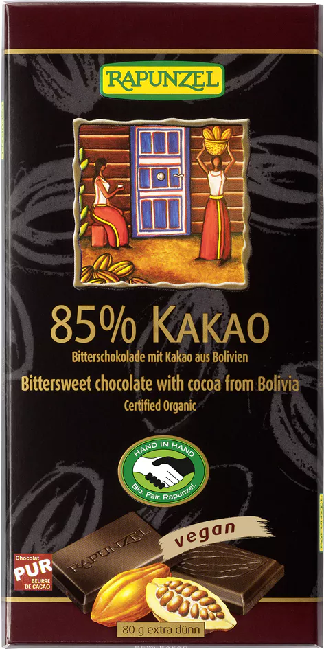 Rapunzel Tmavá čokoláda 85% BIO (80 g) - z kakaových bobů z bolívie PURO shop