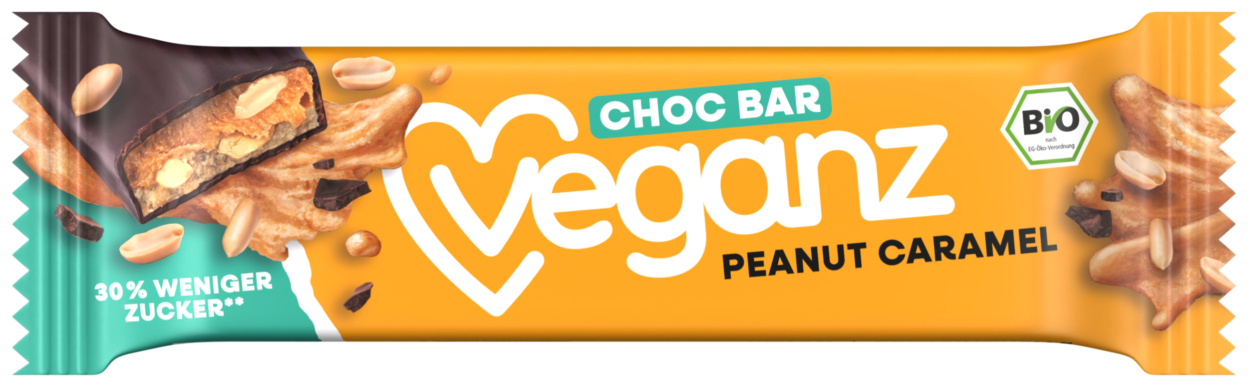 Veganz Čokoládová tyčinka s arašídy a karamelem BIO (50 g) - bez umělých přísad PURO shop