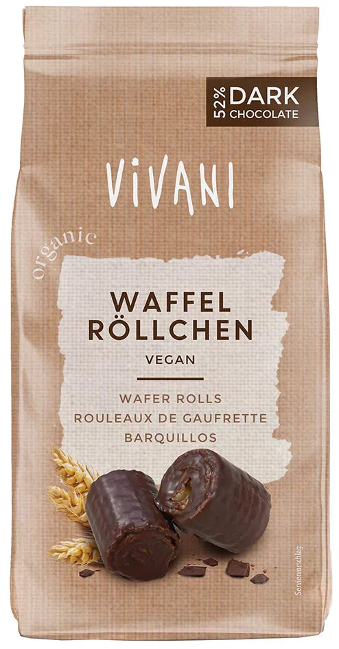 Vivani Oplatkové rolky v hořké čokoládě BIO (125 g) - rychlá a chutná svačinka PURO shop