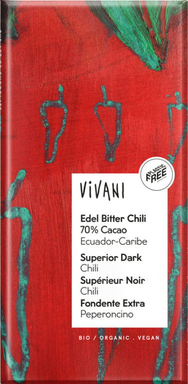 Vivani Tmavá čokoláda 70% s chilli BIO (100 g) - vynikající kombinace chutí PURO shop