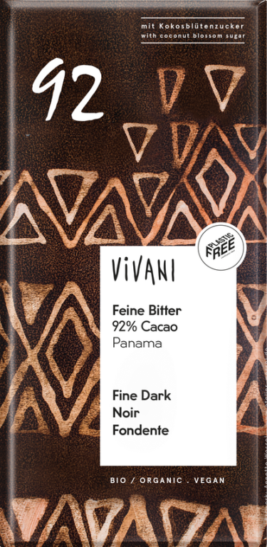 Vivani Tmavá čokoláda 92% Panama BIO (80 g) - jemně slazená nektarem z kokosových květů PURO shop