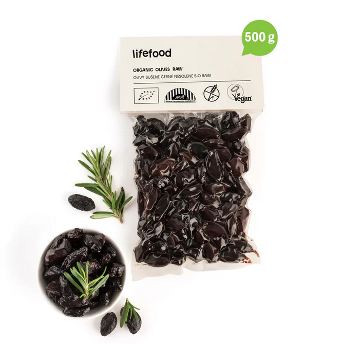 Lifefood Olivy Botija černé sušené bez pecek RAW BIO - 500 g - chuť pravého středomoří Lifefood