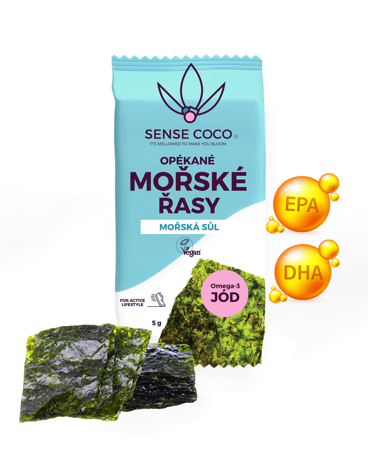 SENSE COCO Opékané mořské řasy s mořskou solí (5 g) - zdroj omega-3 mastných kyselin SENSE COCO