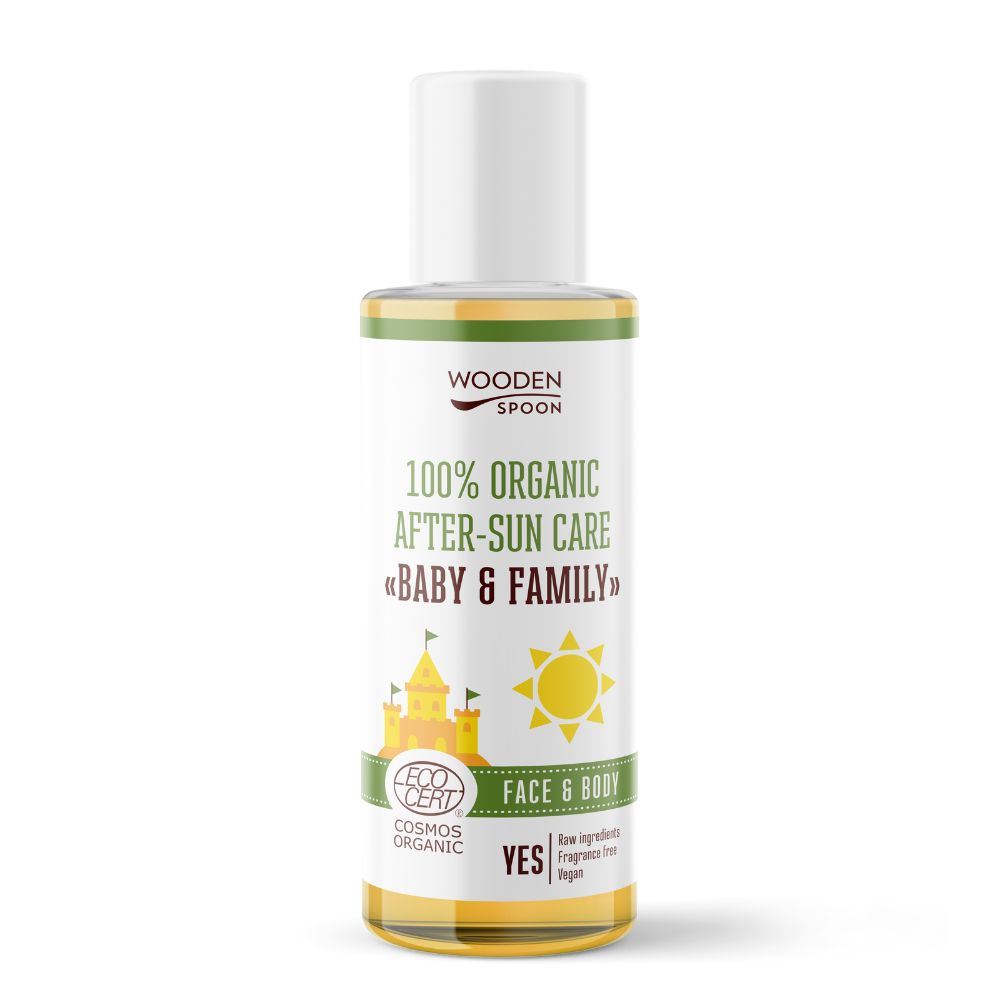 Wooden Spoon Dětský olej po opalování Baby & Family BIO (100 ml) - pošk. obal - pro velmi citlivou pokožku Wooden Spoon