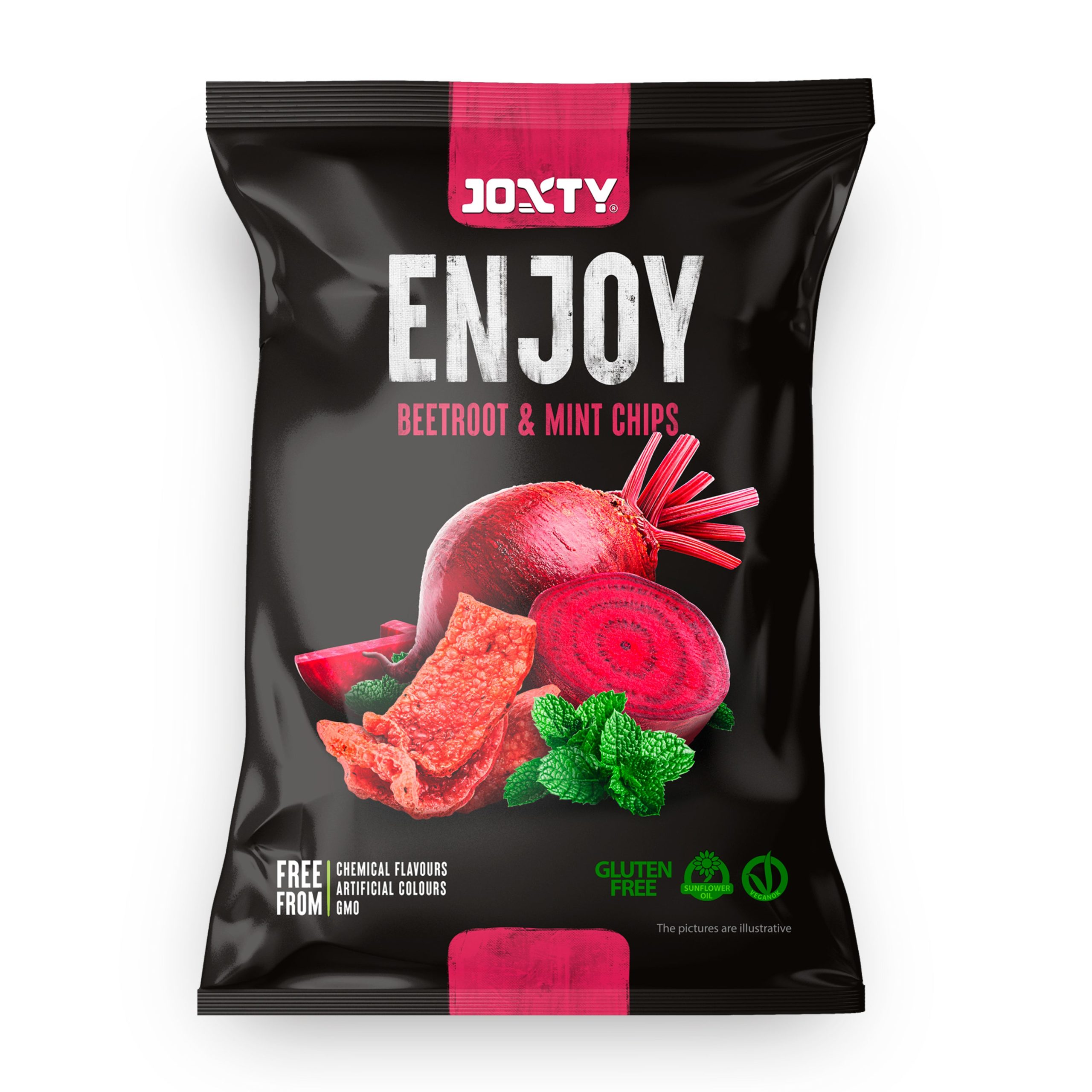 Chipsy bramborové s červenou řepou a mátou 40 g   JOXTY ENJOY CHIPS New Delespine