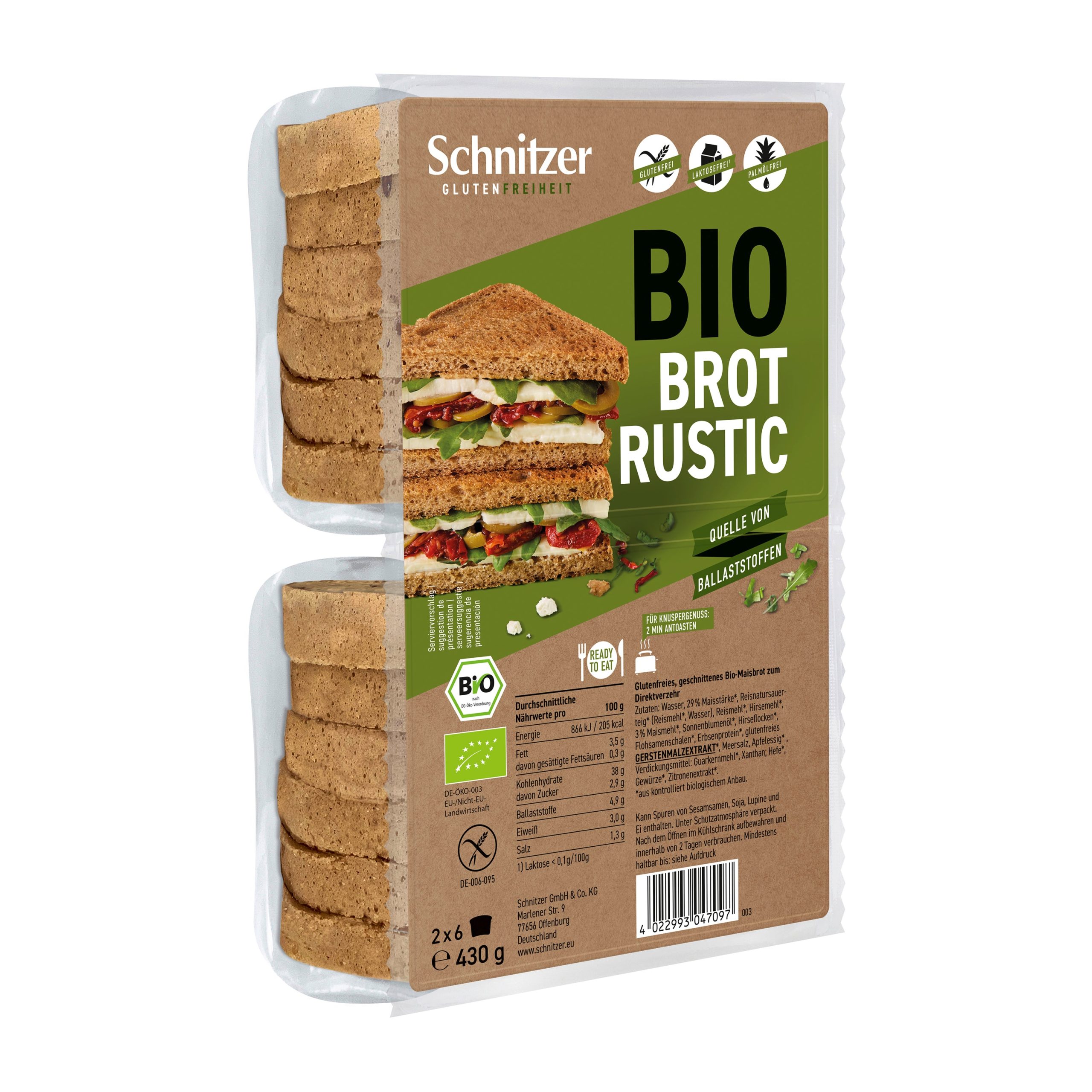 Chléb toustový rustikální bezlepkový 430 g BIO   SCHNITZER Schnitzer