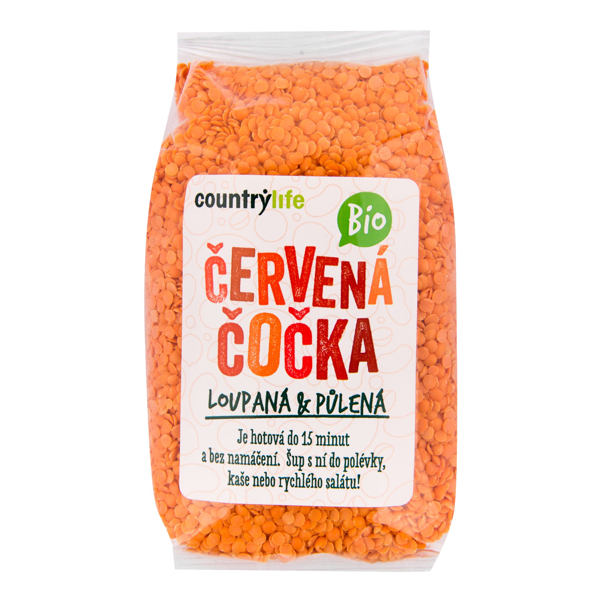 Čočka červená půlená loupaná 500 g BIO   COUNTRY LIFE Country Life