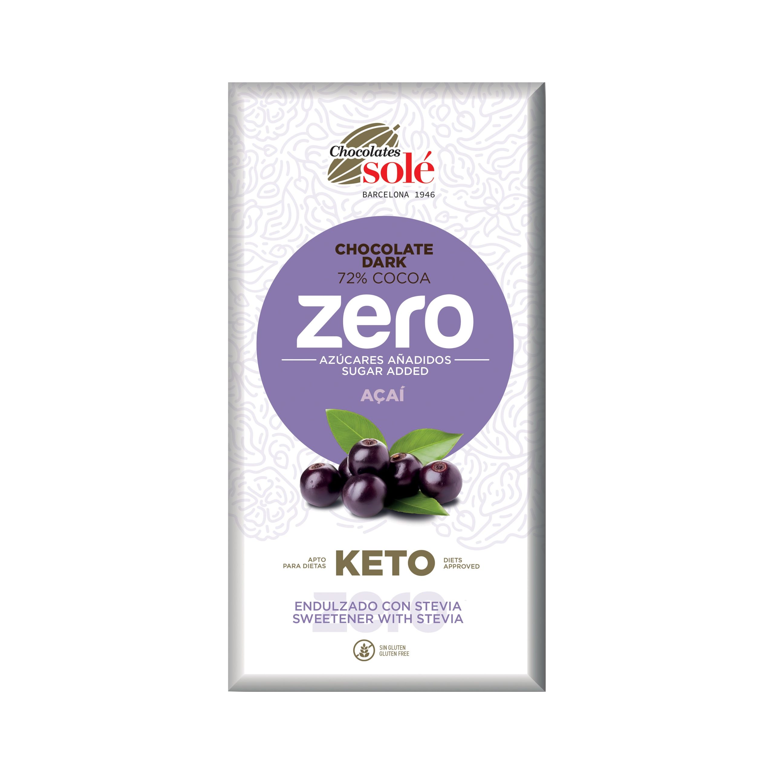 Čokoláda hořká 72 % s acai a stévií bez cukru 100 g   SOLÉ SOLÉ