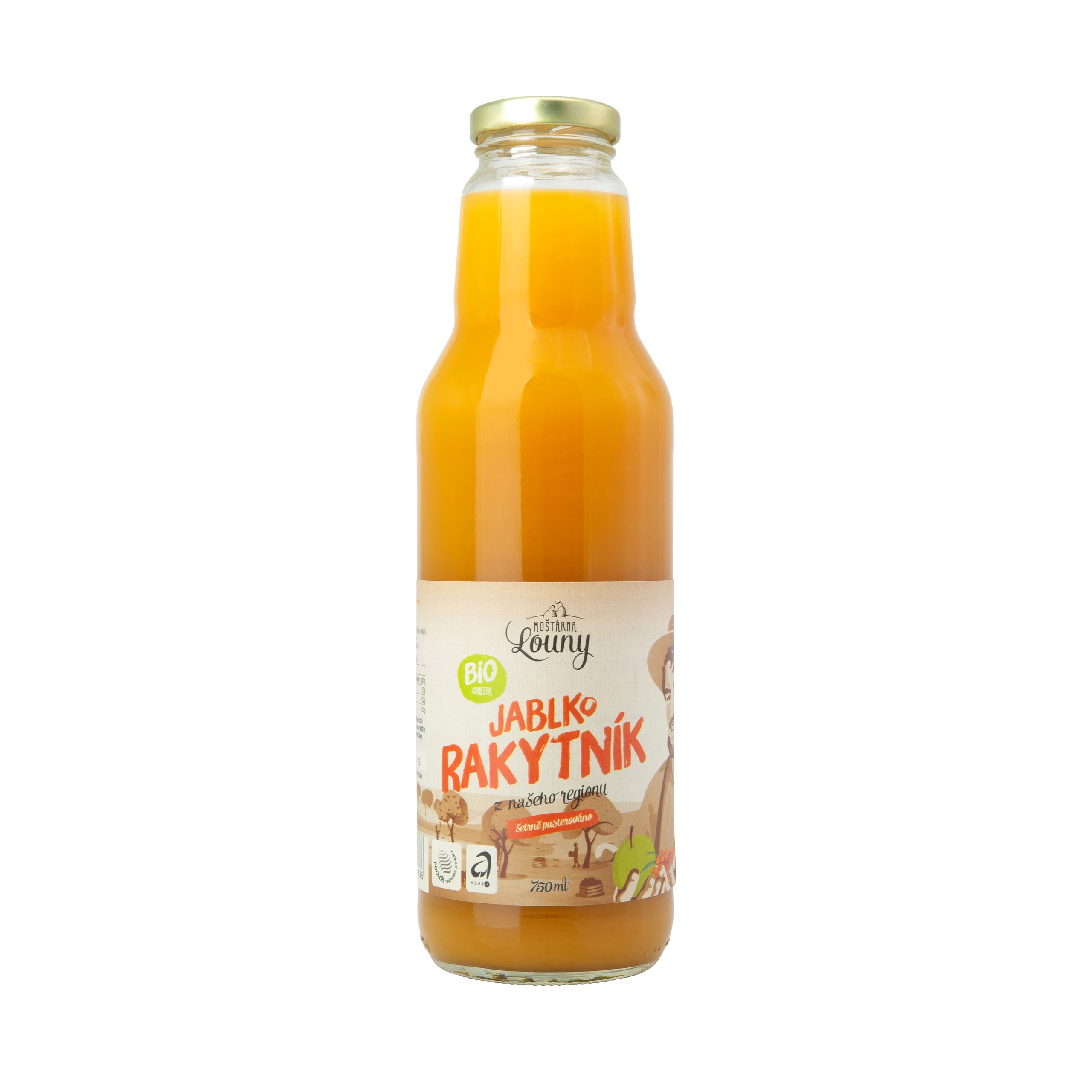 Mošt jablečný s rakytníkem 750 ml BIO   MOŠTÁRNA LOUNY Moštárna Louny
