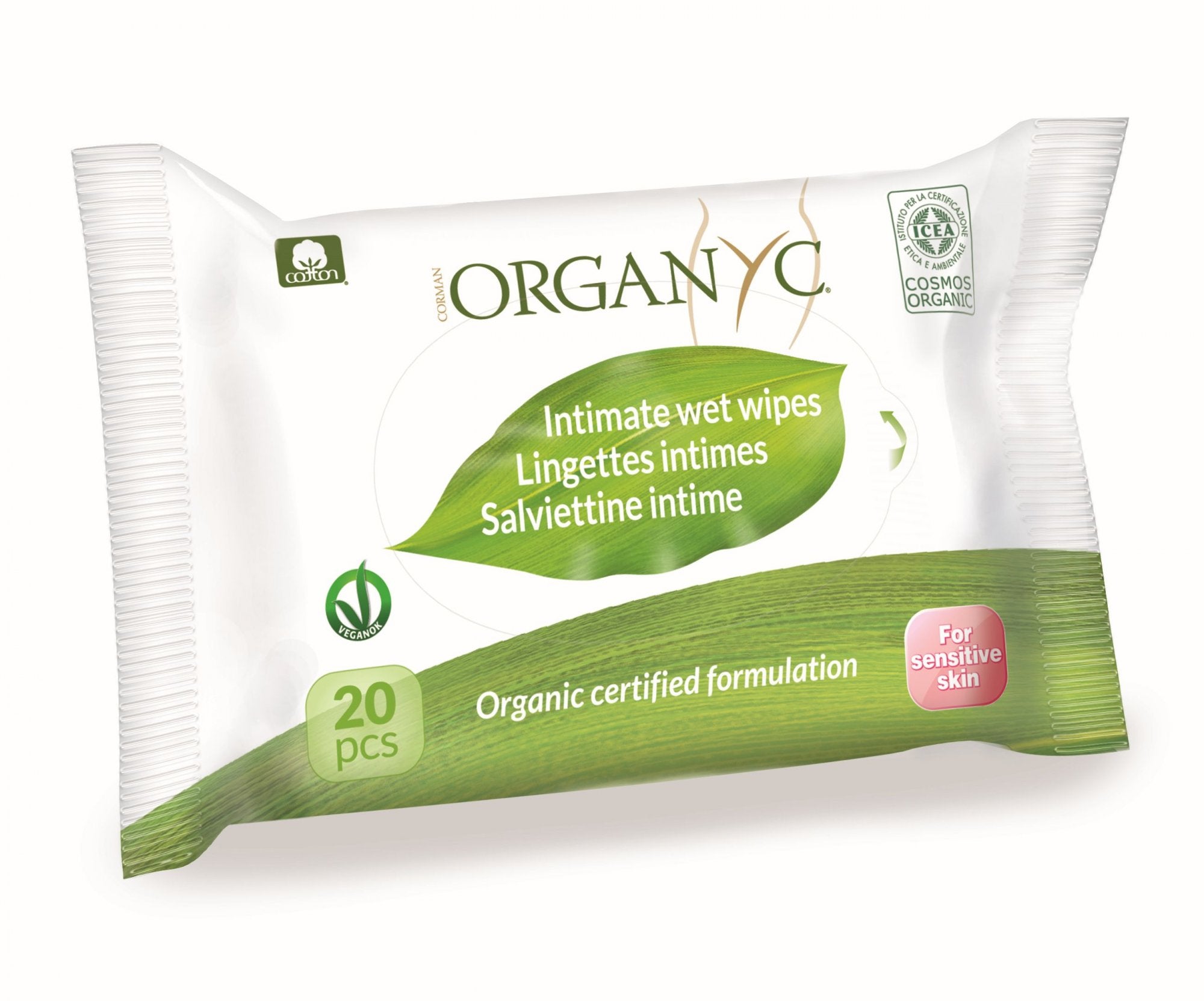 Organyc Vlhčené ubrousky pro intimní hygienu BIO (20 ks) - pošk. obal - 100% z biobavlny Organyc
