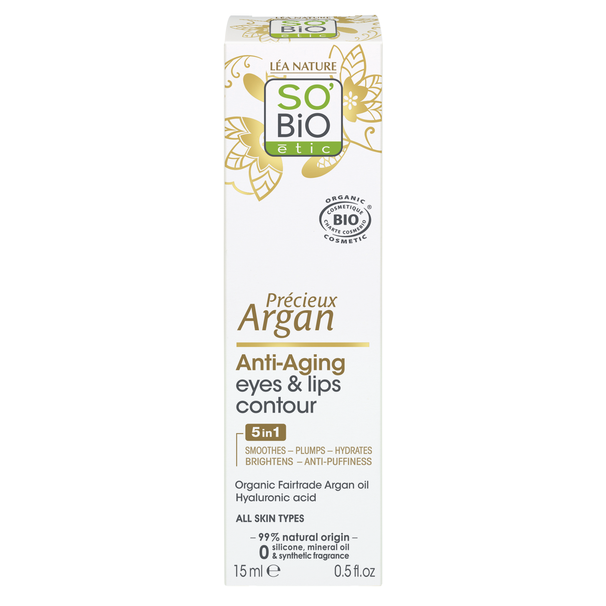 SO’BiO étic Anti-Age Precieux Argan Krém na okolí očí a rtů BIO (15 ml) - ideální pro zralou pleť SO’BiO