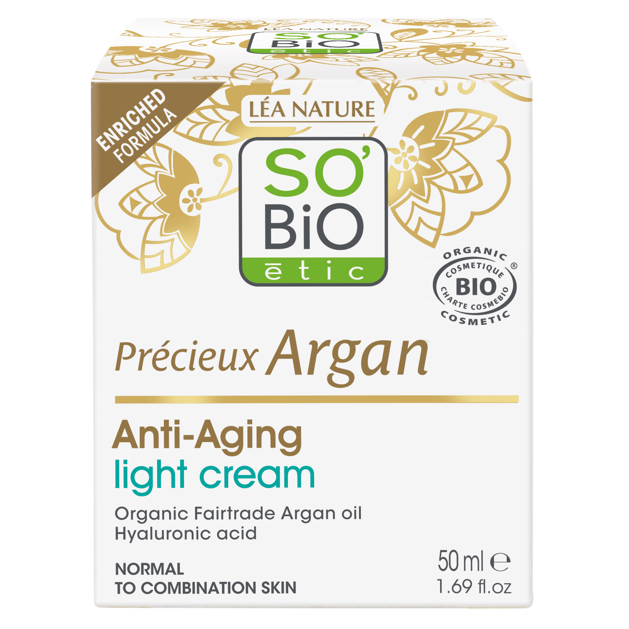 SO’BiO étic Anti-age Precieux Argan Krém denní lehký pro normální až smíšenou pleť BIO (50 ml) - hydratuje a zpevňuje pleť SO’BiO