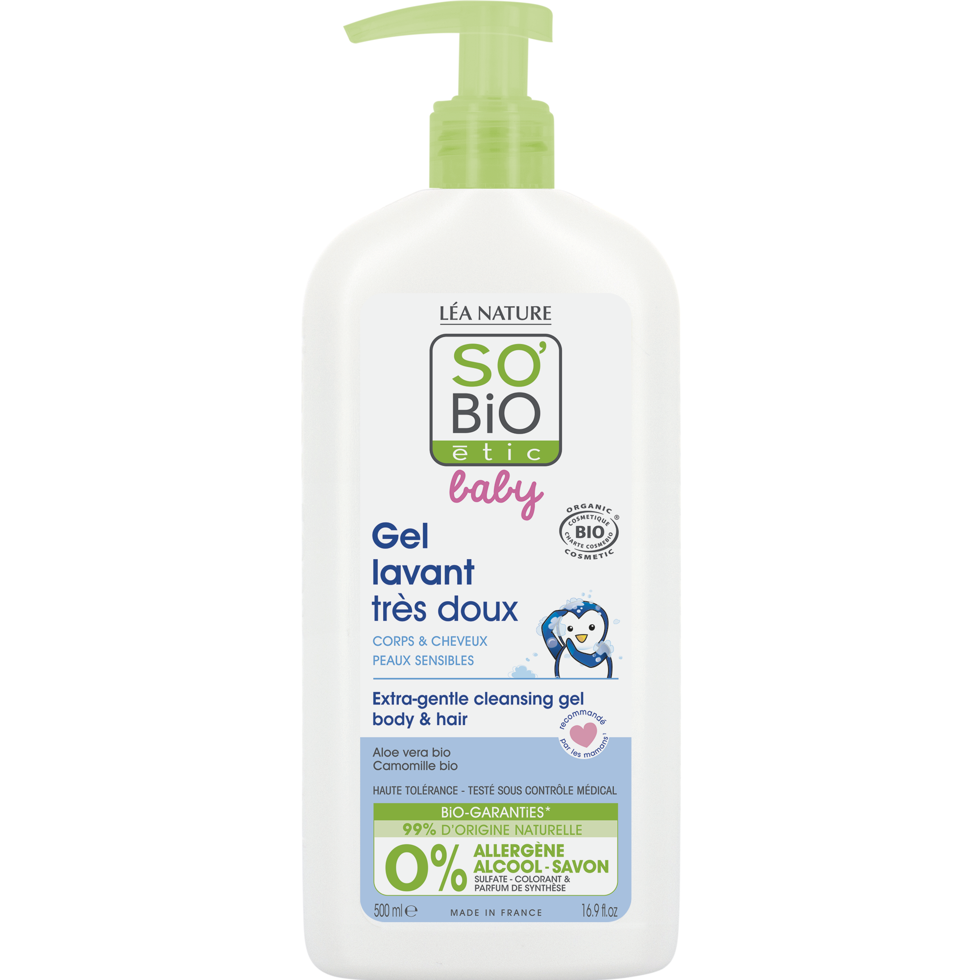 SO'BiO étic BABY Gel mycí pro děti - extra jemný na tělo i vlasy BIO (500 ml) - nepálí v očích SO’BiO