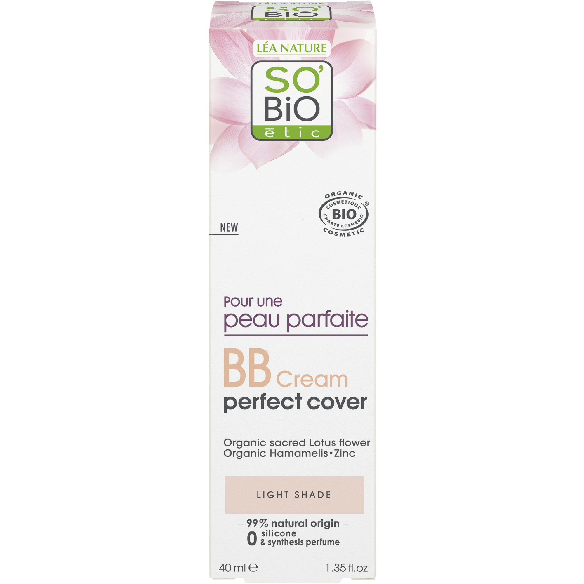 SO’BiO étic BB krém pro dokonalou pleť - odstín Light BIO (40 ml) - s extraktem z květu lotosu SO’BiO