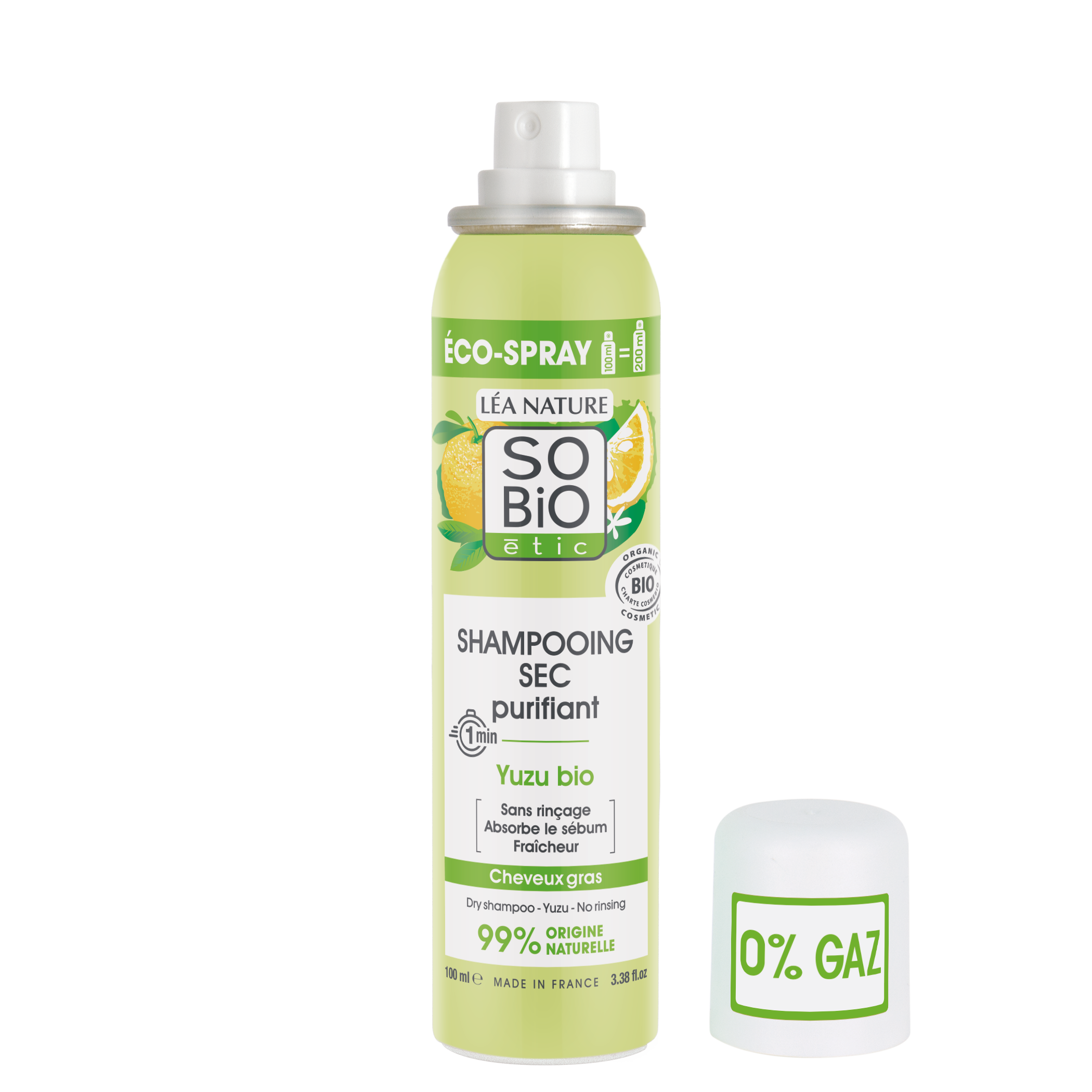 SO’BiO étic Čisticí suchý šampon ve spreji s Yuzu BIO (100 ml) - zanechává vlasy svěží a hladké SO’BiO