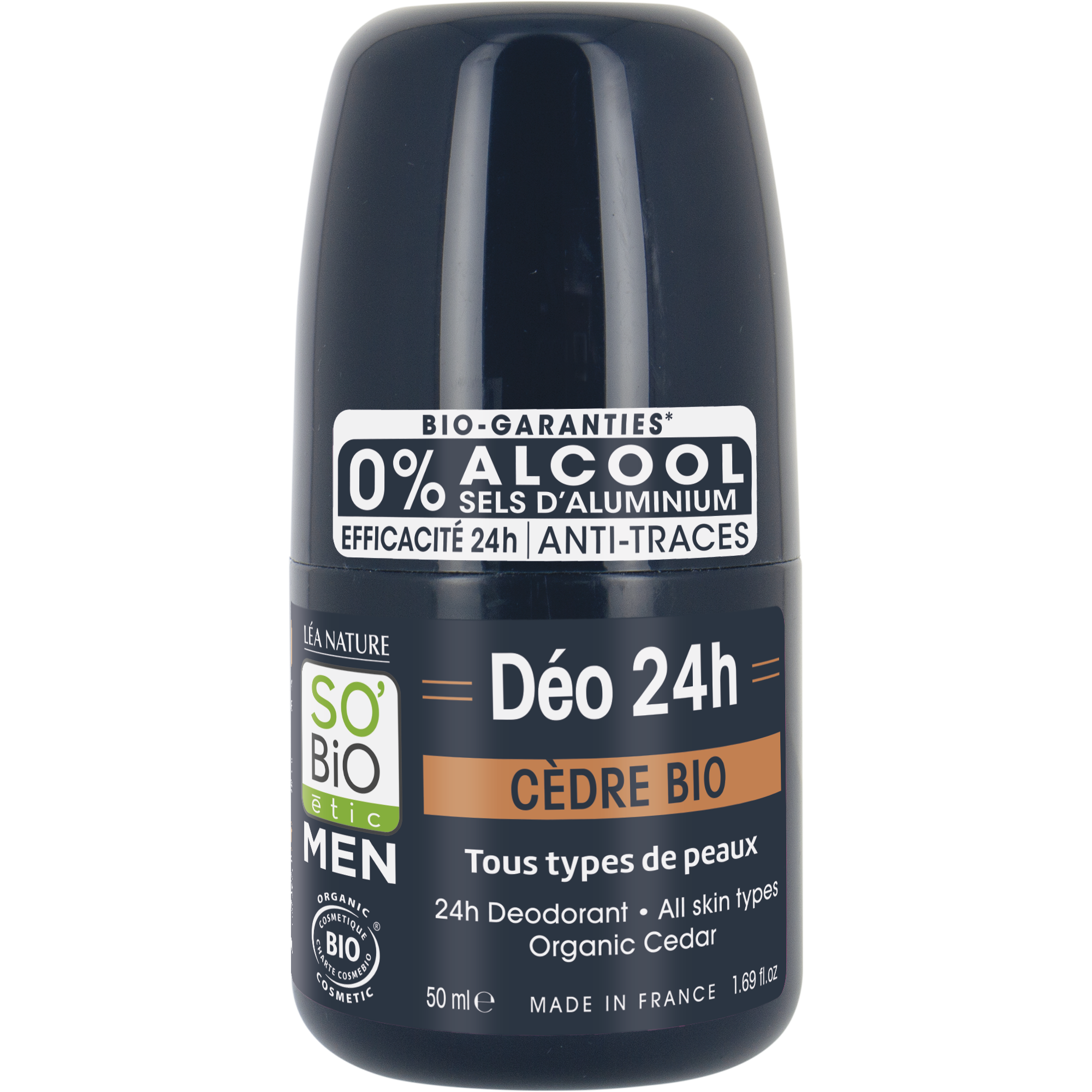 SO’BiO étic Deodorant roll-on 24h MEN - cedr BIO (50 ml) - účinný až 24 hodin SO’BiO