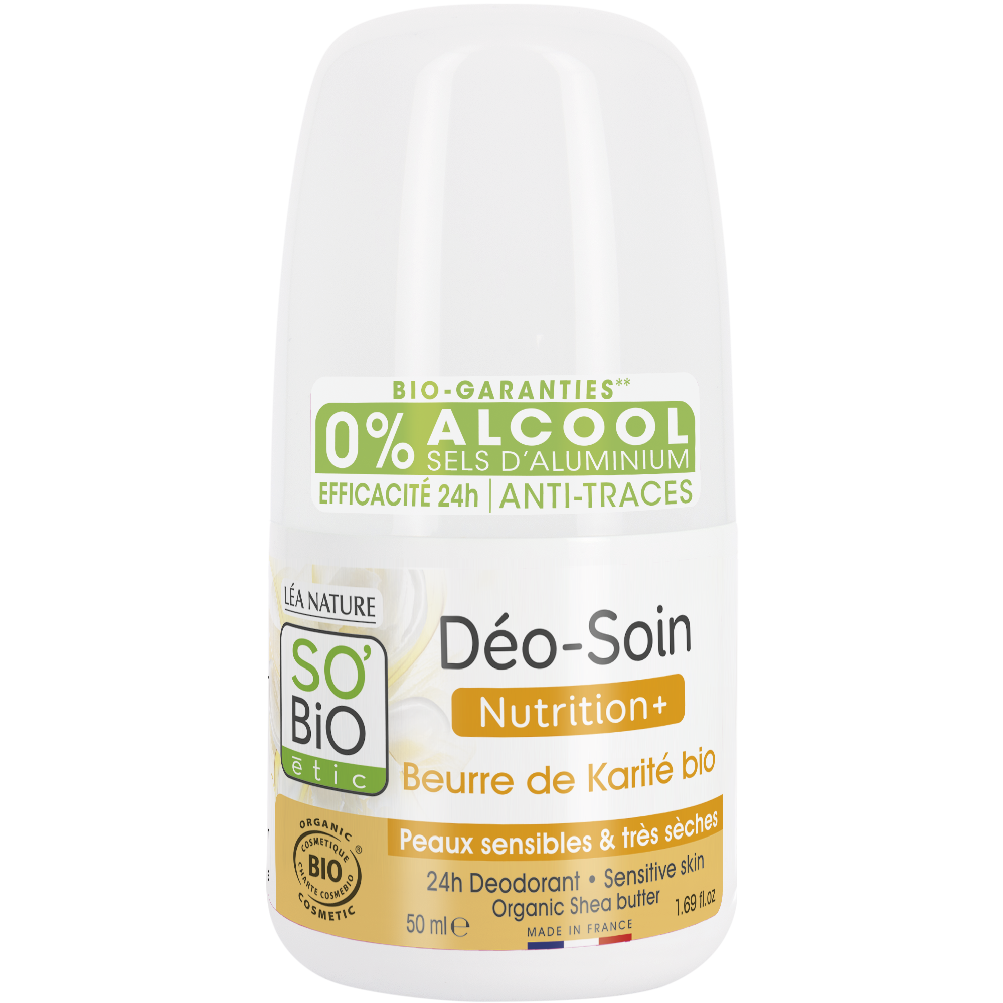 SO’BiO étic Deodorant roll-on 24h Nutrition+ s karité BIO (50 ml) - účinný až 24 hodin SO’BiO