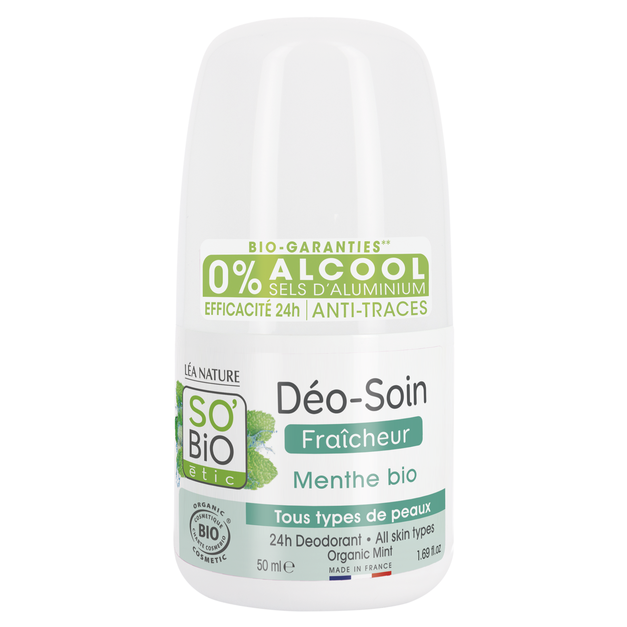 SO’BiO étic Deodorant roll-on 24h osvěžující s mátou BIO (50 ml) - účinný až 24 hodin SO’BiO