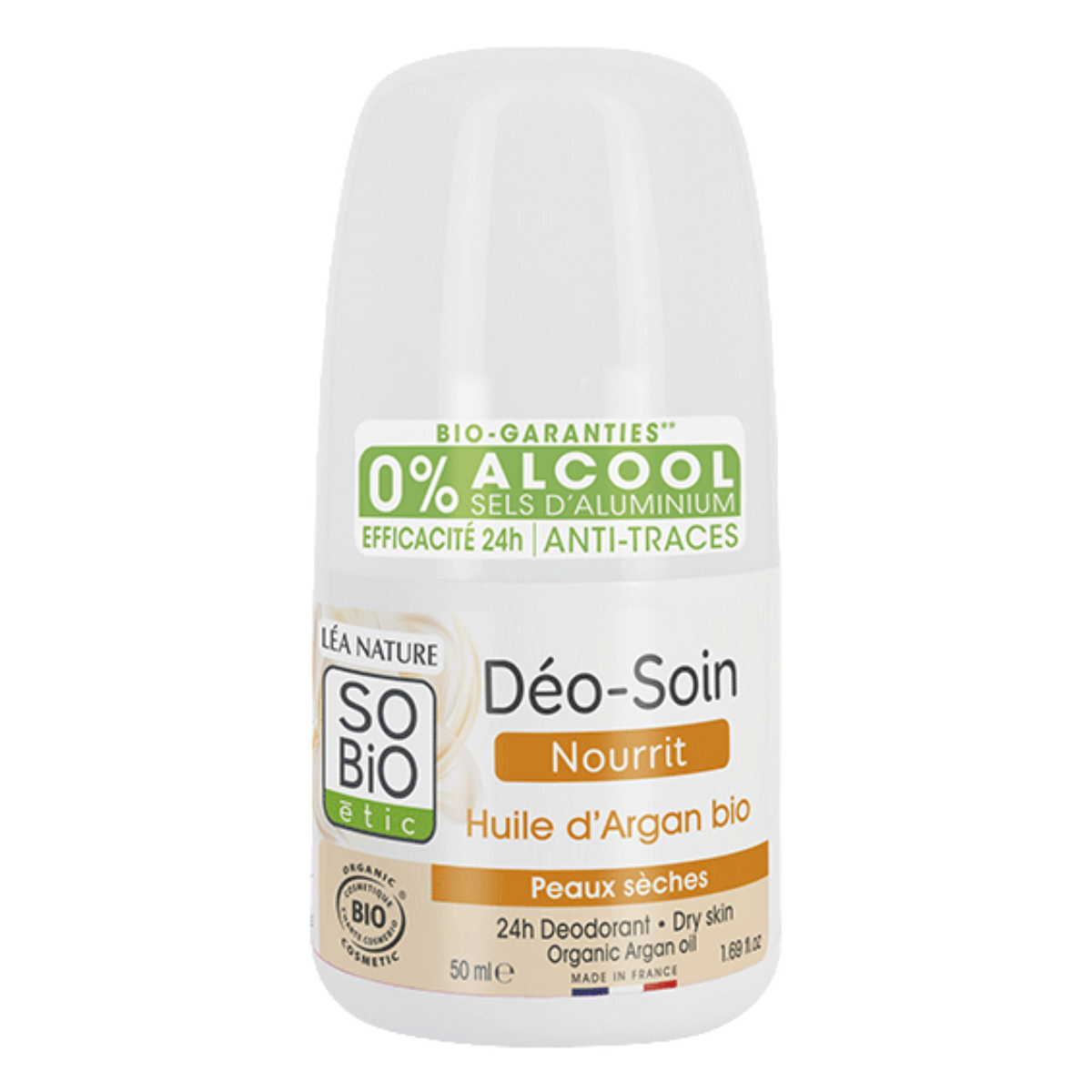 SO’BiO étic Deodorant roll-on 24h — vyživující s arganovým olejem BIO (50 ml) - účinný až 24 hodin SO’BiO