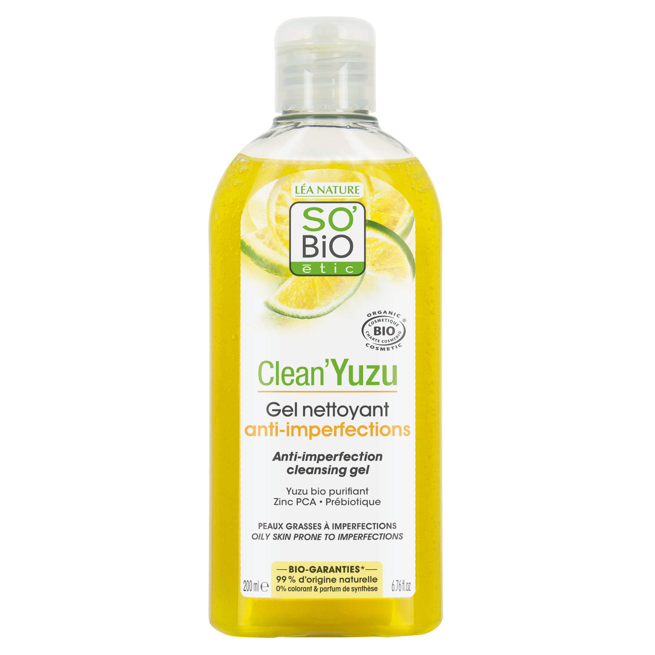 SO’BiO étic Gel čisticí proti nedokonalostem pleti - Clean Yuzu BIO (200 ml) - ideální pro mastnou pleť SO’BiO