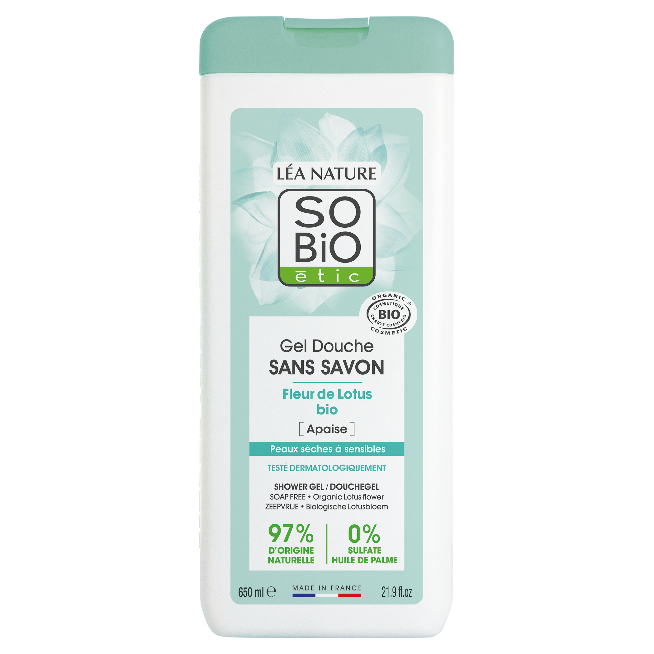SO’BiO étic Gel sprchový BEZ MÝDLA s lotosovým květem BIO (650 ml) - ideální pro suchou a citlivou pokožku SO’BiO