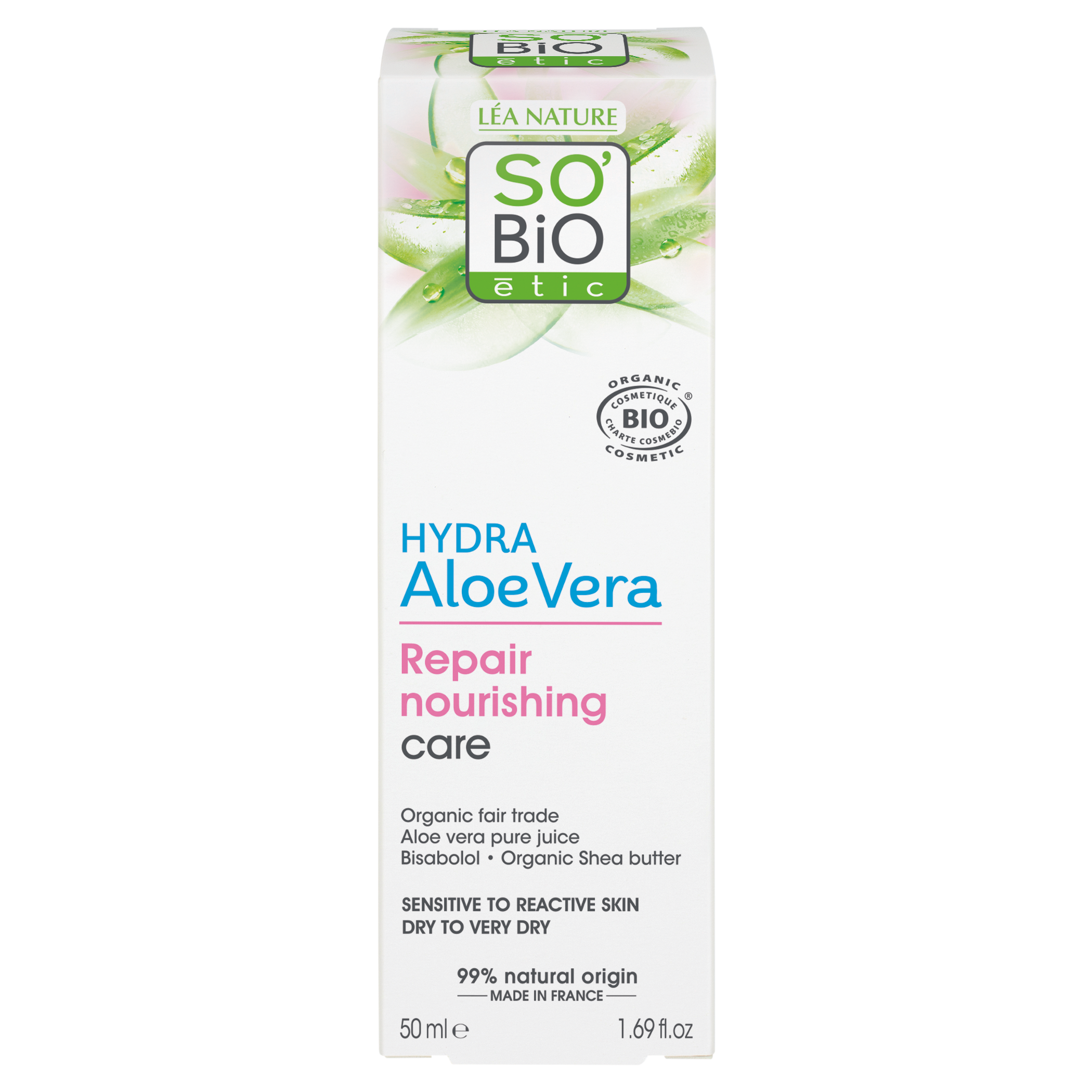 SO’BiO étic Péče výživná reparační s Aloe vera pro citlivou pleť BIO (50 ml) - hydratuje a vyživuje pleť SO’BiO